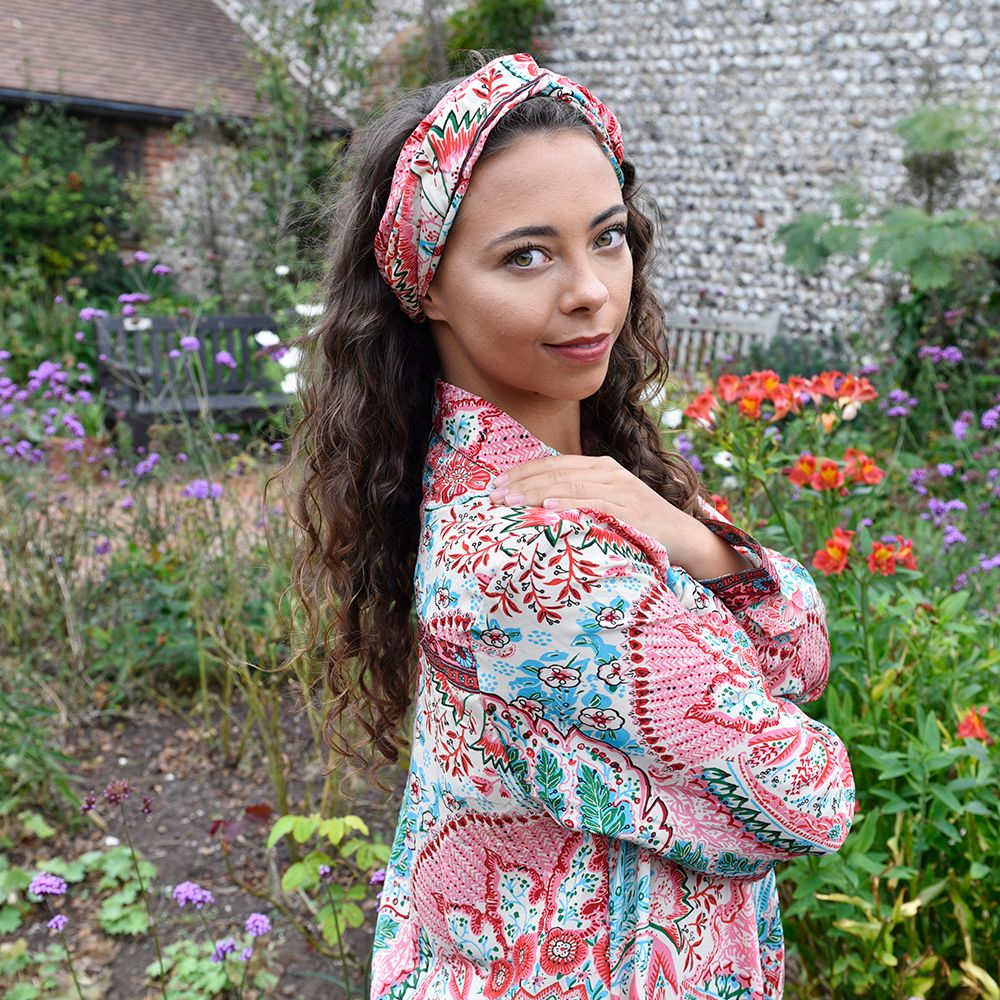 'Mila' Cream & Pink Abstract Floral Headband