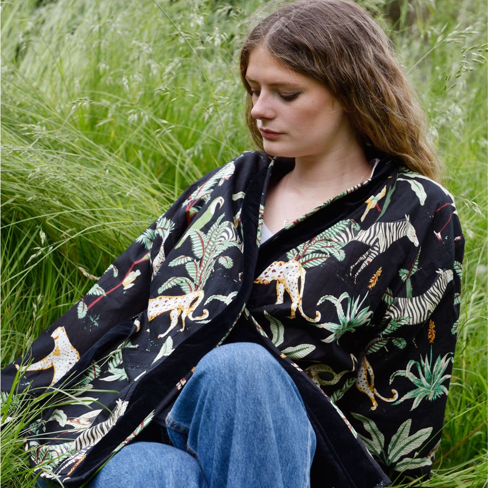 Black Velvet/Safari at Night Cotton Print Reversible Jacket