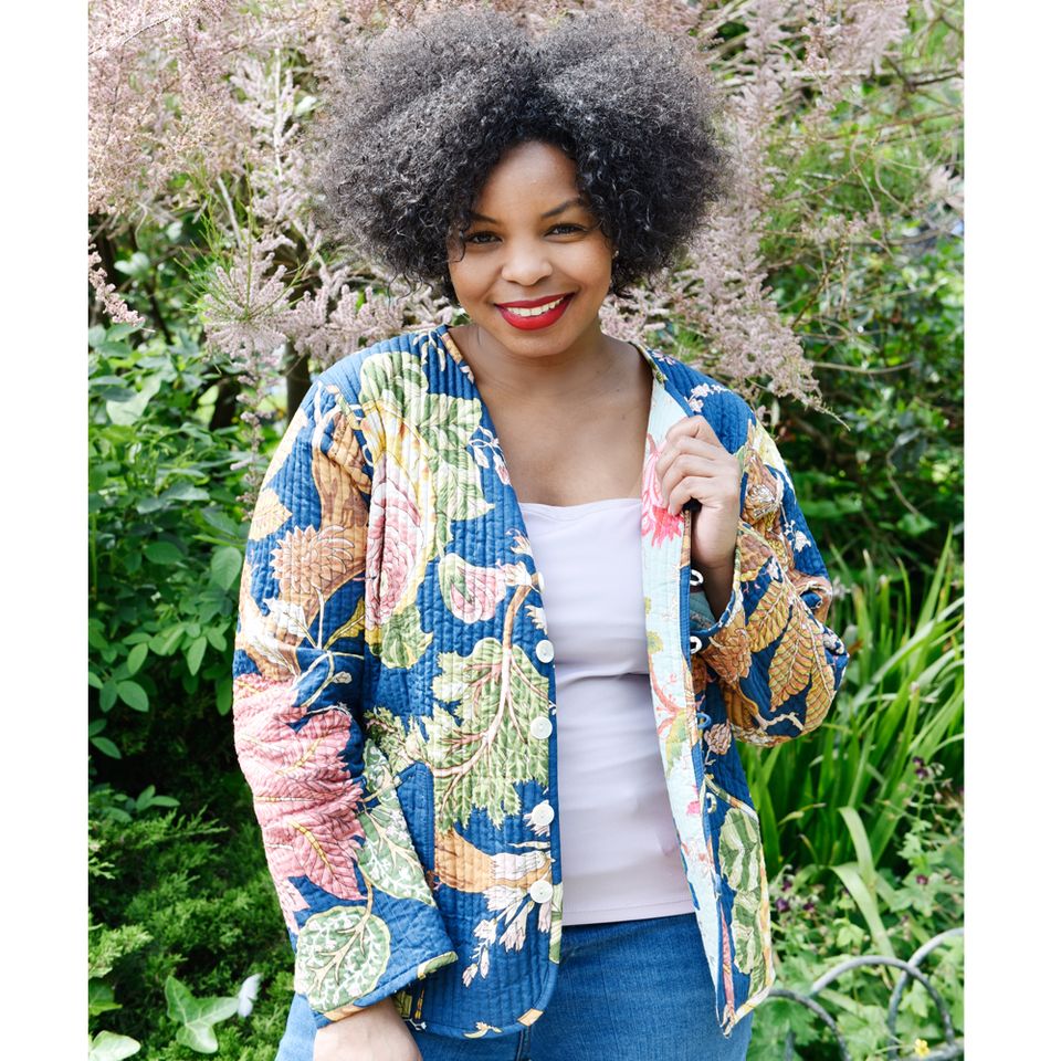 Blue Carnation/ Blue Exotic Flower Reversible Quilted Jacket