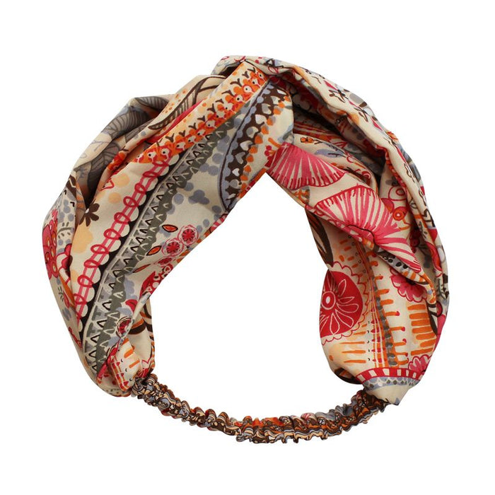 'Elora' Pink, Orange & Cream Floral Tile Print Headband