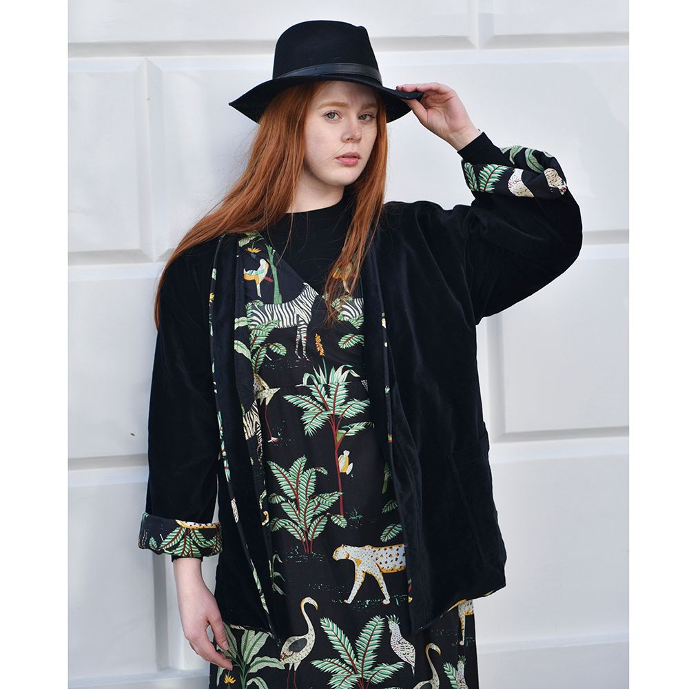 Black Velvet/Safari at Night Cotton Print Reversible Jacket