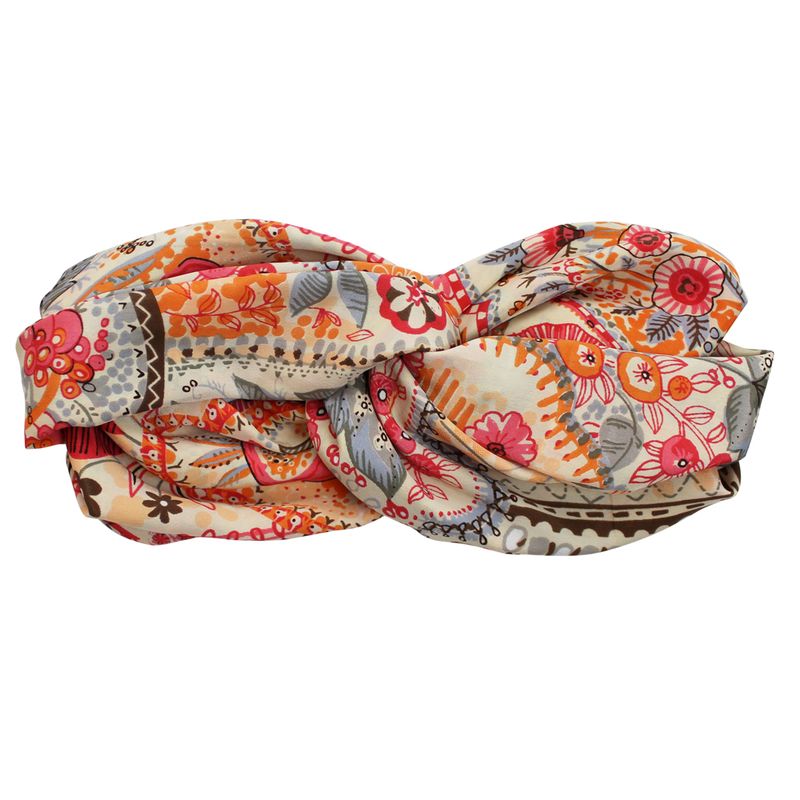 'Elora' Pink, Orange & Cream Floral Tile Print Headband