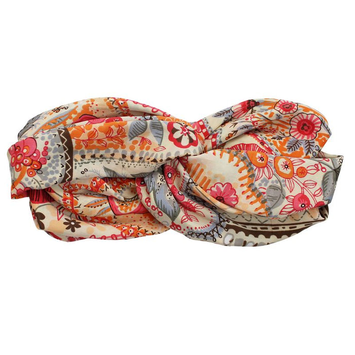 'Elora' Pink, Orange & Cream Floral Tile Print Headband