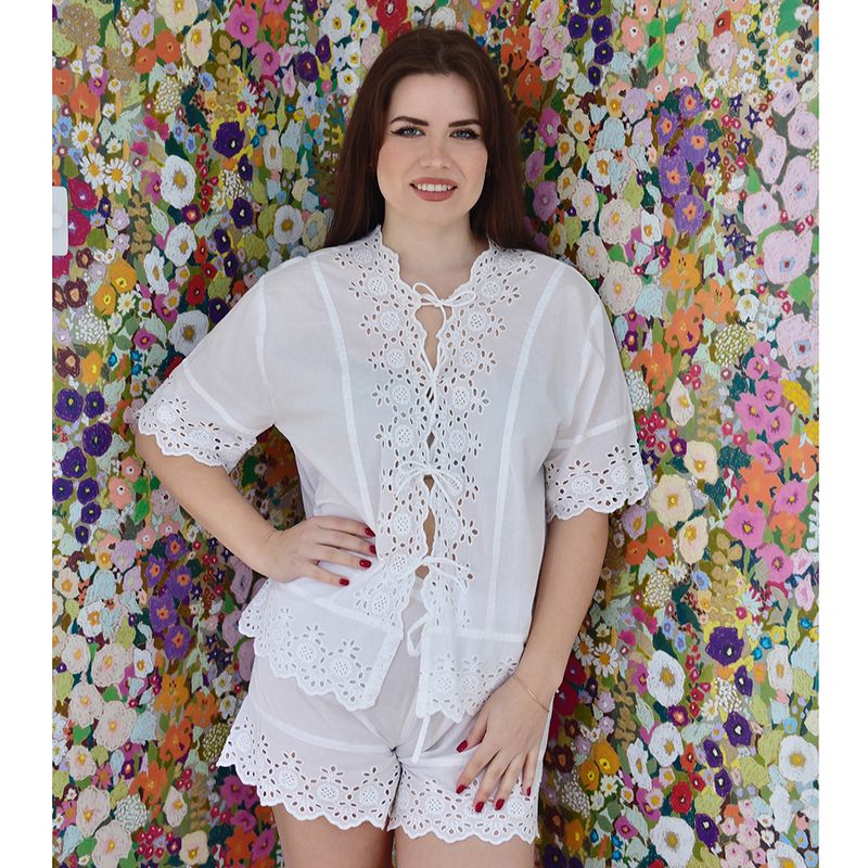 Ladies White Cotton Short Pyjama Set 'Betty'