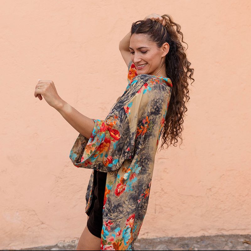 Colourful Floral Viscose Summer Jacket