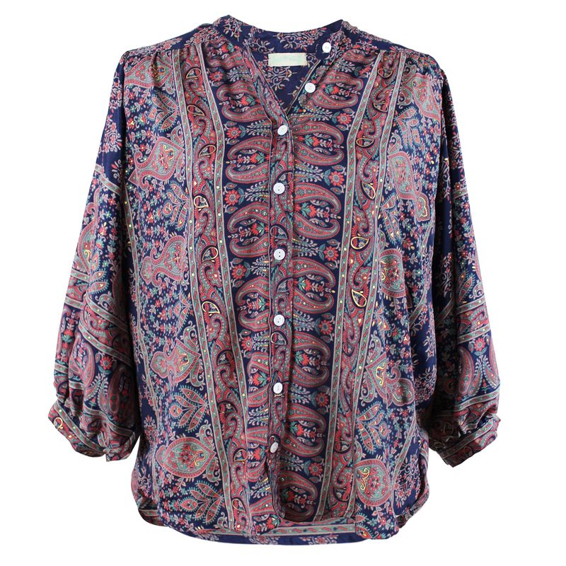 Navy Floral Paisley Print Button Down Shirt