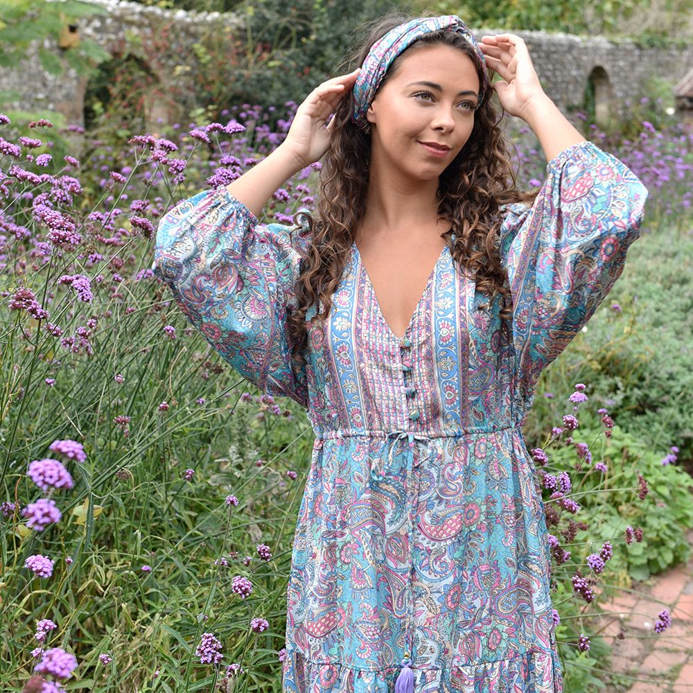 'Demi' Pink & Blue Floral Paisley Headband