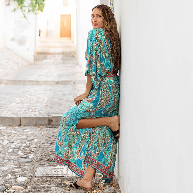 'Aspen' Turquoise Paisley Batwing Dress 'Aspen' Turquoise Paisley Batwing Dress