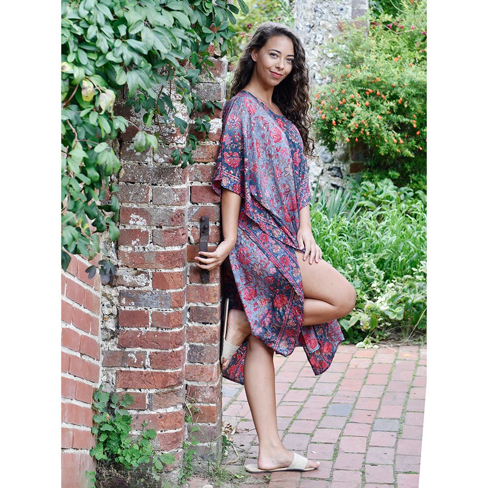 'Paloma' Pink & Grey Exotic Floral Kaftan