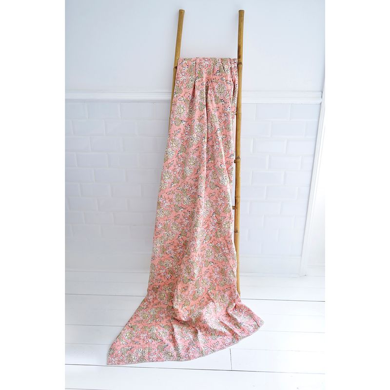 Block Printed Peach Floral Kantha Throw
