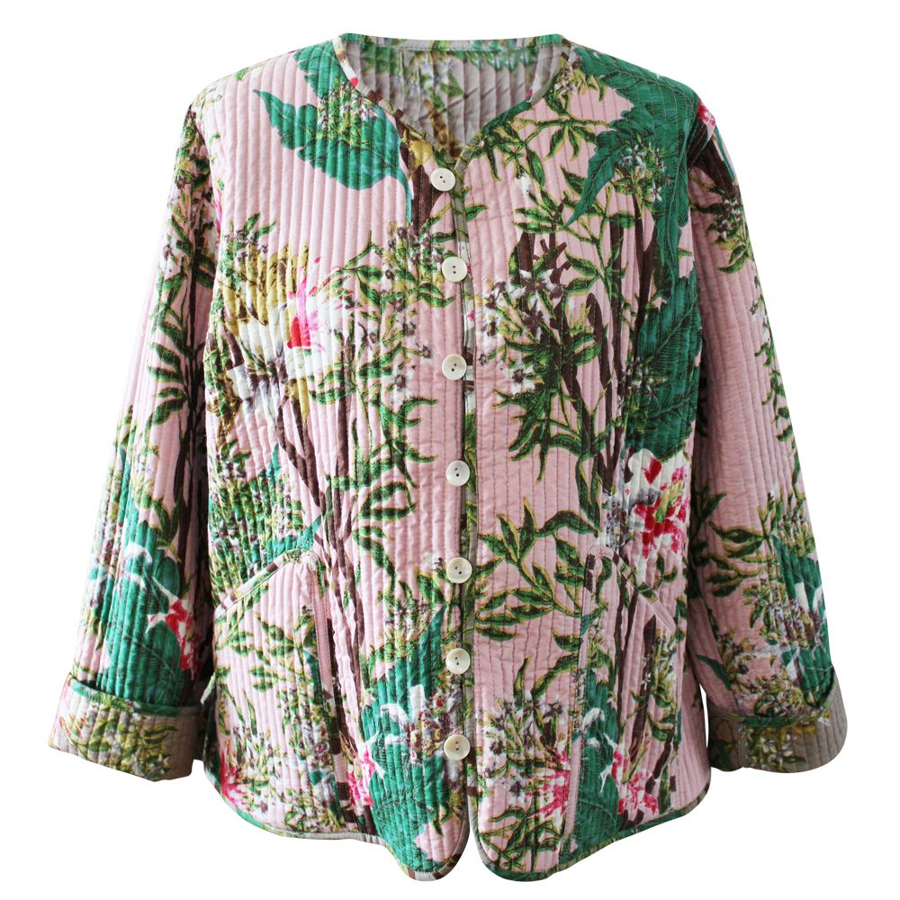 Pink Stargazer Lily/Grey Stargazer Lily Reversible Quilted Jacket