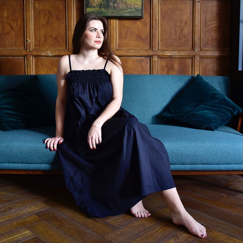 Ladies Black Spaghetti Strap Nightdress with Elasticated Neckline 'Francesca'