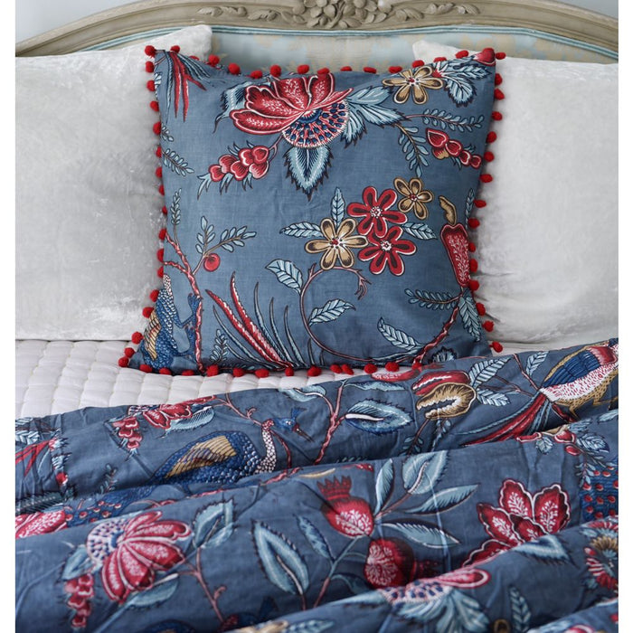 Grey Fruit Bird Indian Cushion
