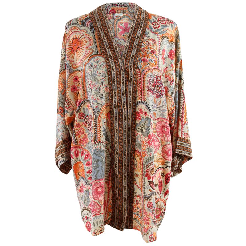 Pink, Orange & Cream Floral Tile Print Viscose Summer Jacket