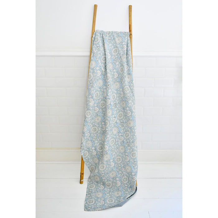 Block Printed Blue Cornflower Kantha Throw