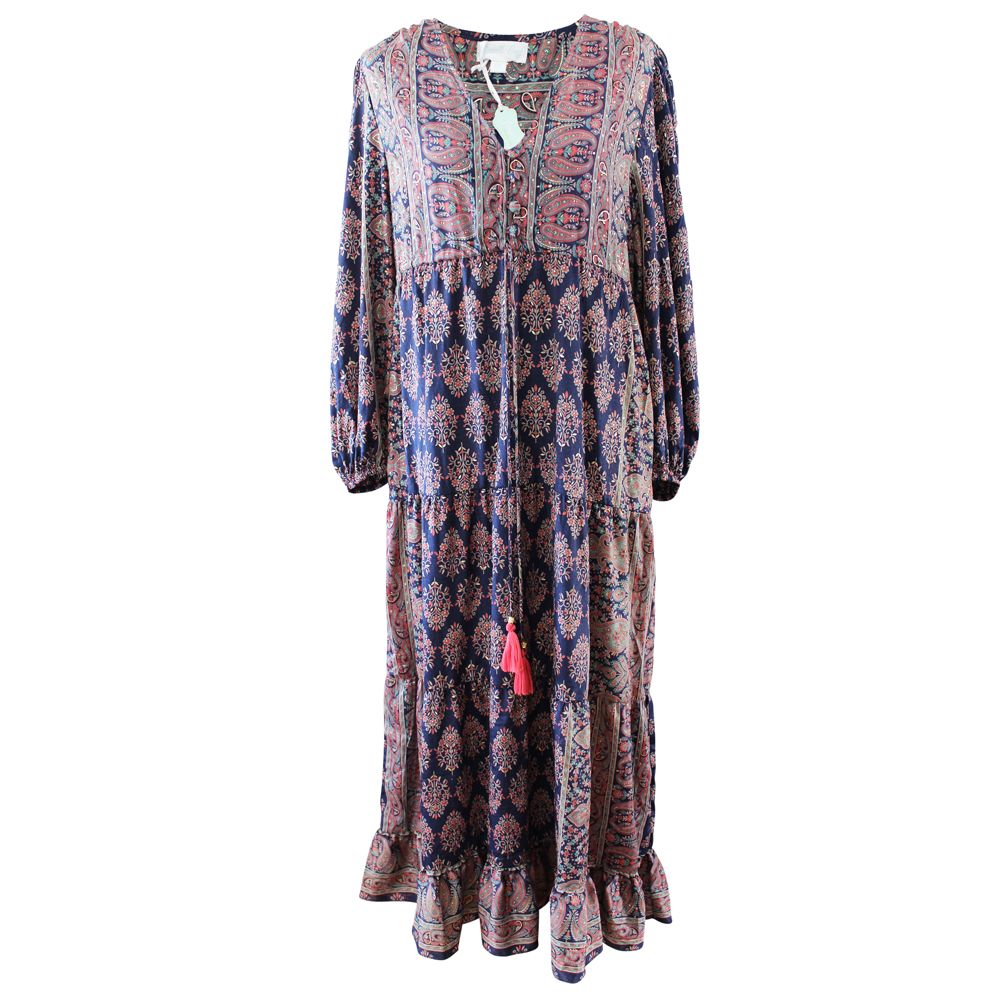 'Dahlia' Navy Floral Paisley Maxi Dress