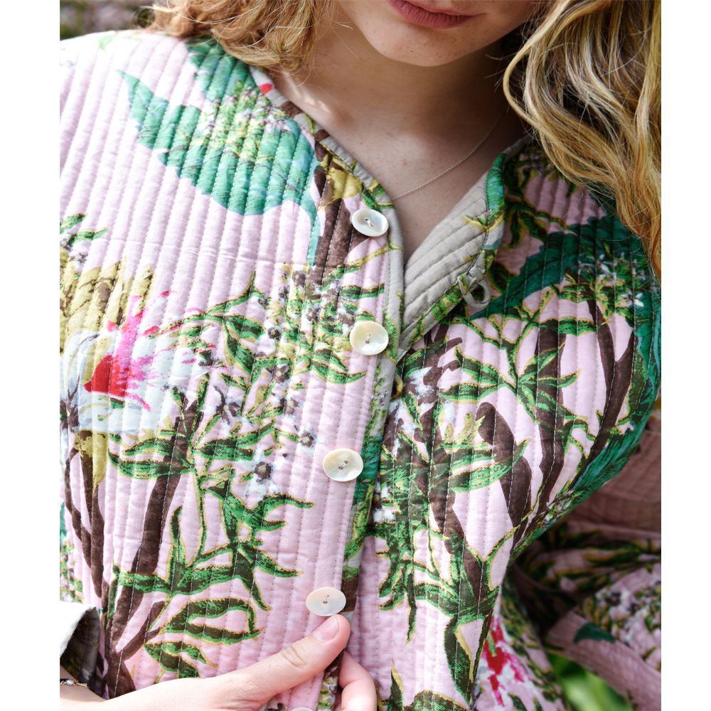 Pink Stargazer Lily/Grey Stargazer Lily Reversible Quilted Jacket