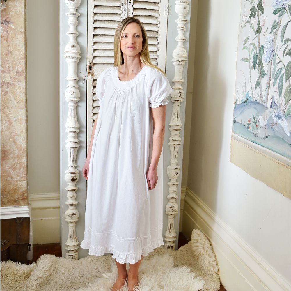 Ladies White Cotton Puff Sleeve Nightdress 'Juliet'