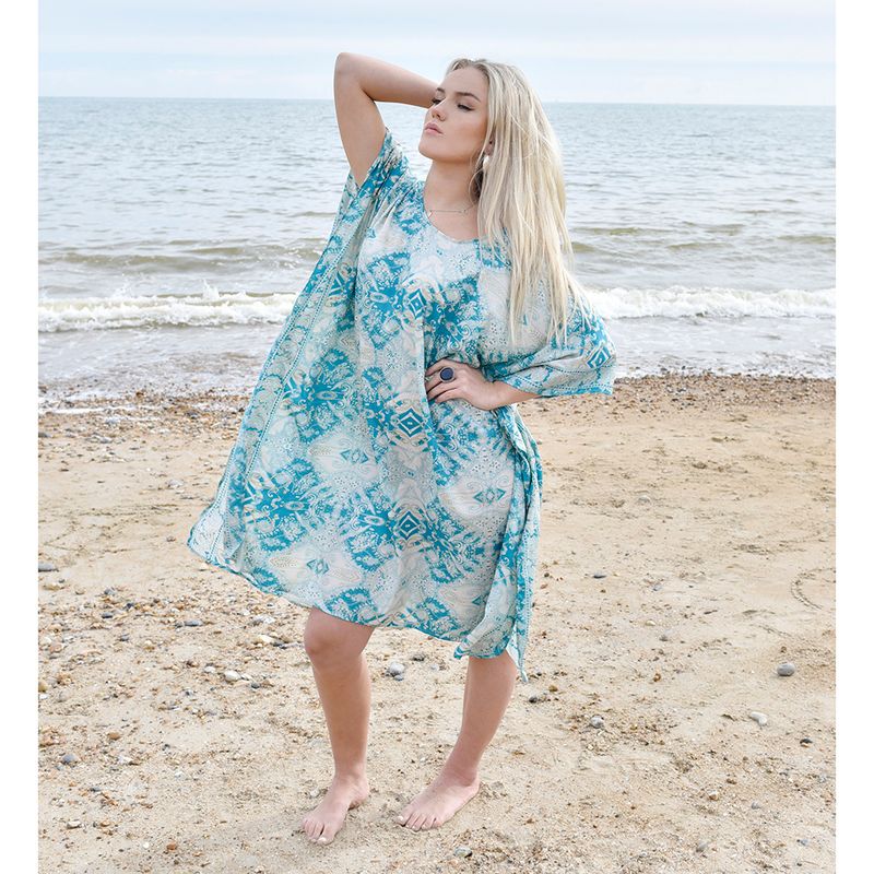'Mia' Turquoise & Gold Paisley Kaftan
