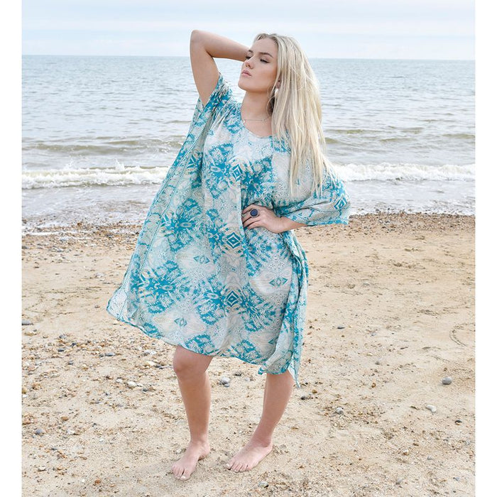 'Mia' Turquoise & Gold Paisley Kaftan