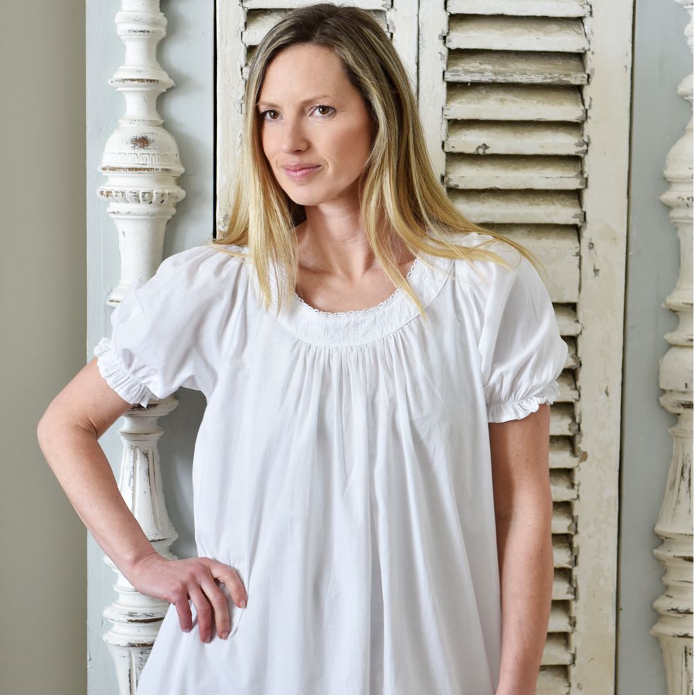 Ladies White Cotton Puff Sleeve Nightdress 'Juliet'