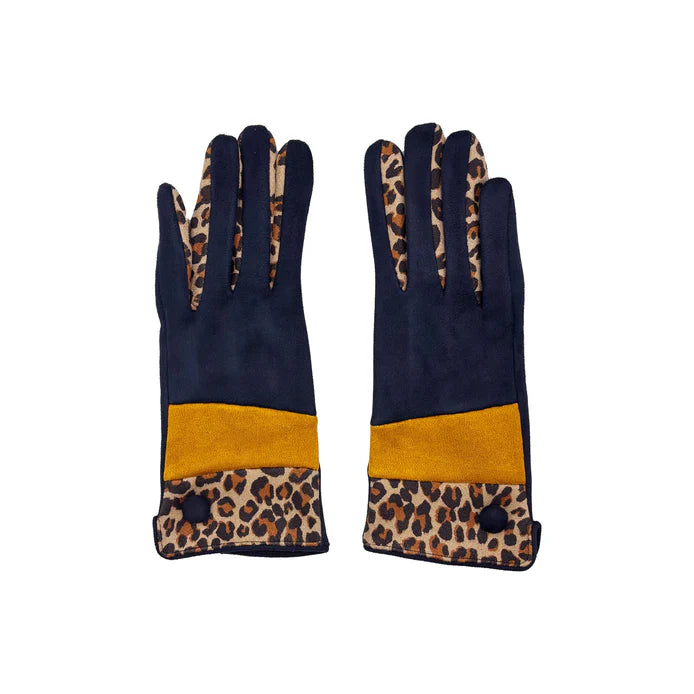 Animal Print Navy & Mustard Leopard Gloves