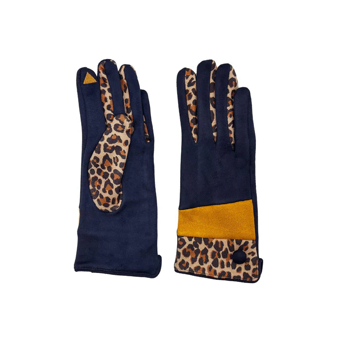 Animal Print Navy & Mustard Leopard Gloves