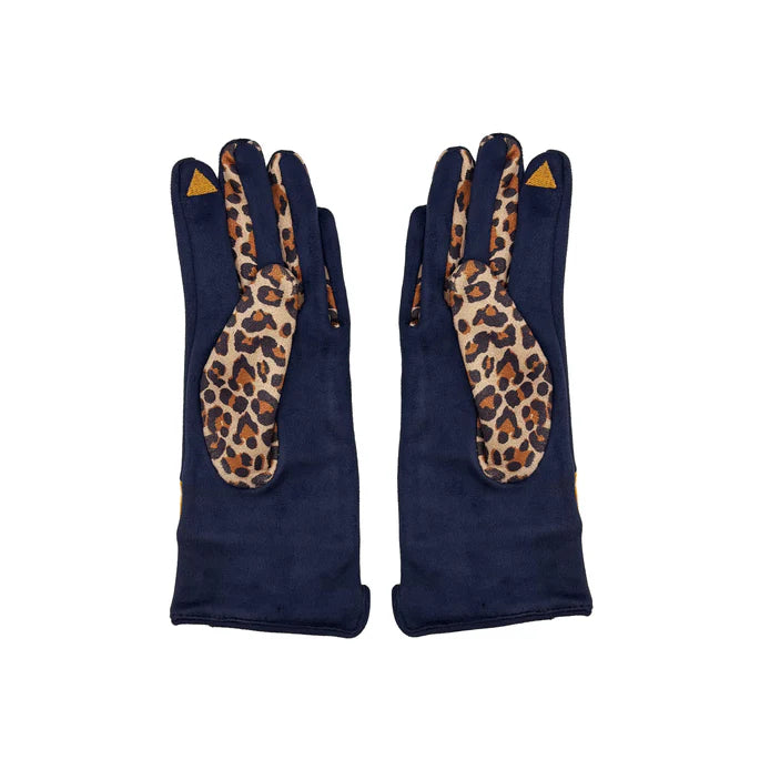 Animal Print Navy & Mustard Leopard Gloves