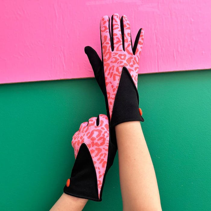Animal Print Pink & Black Leopard Gloves
