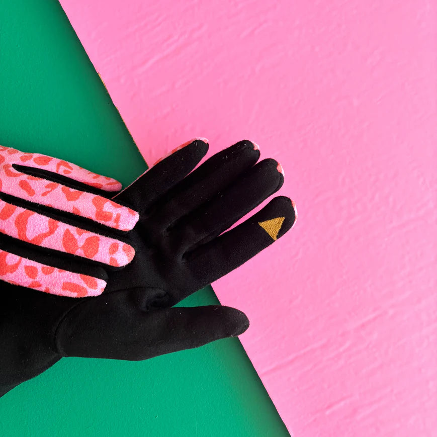 Animal Print Pink & Black Leopard Gloves