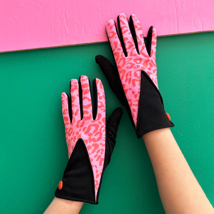 Animal Print Pink & Black Leopard Gloves