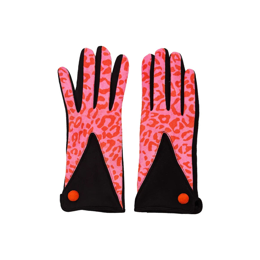 Animal Print Pink & Black Leopard Gloves