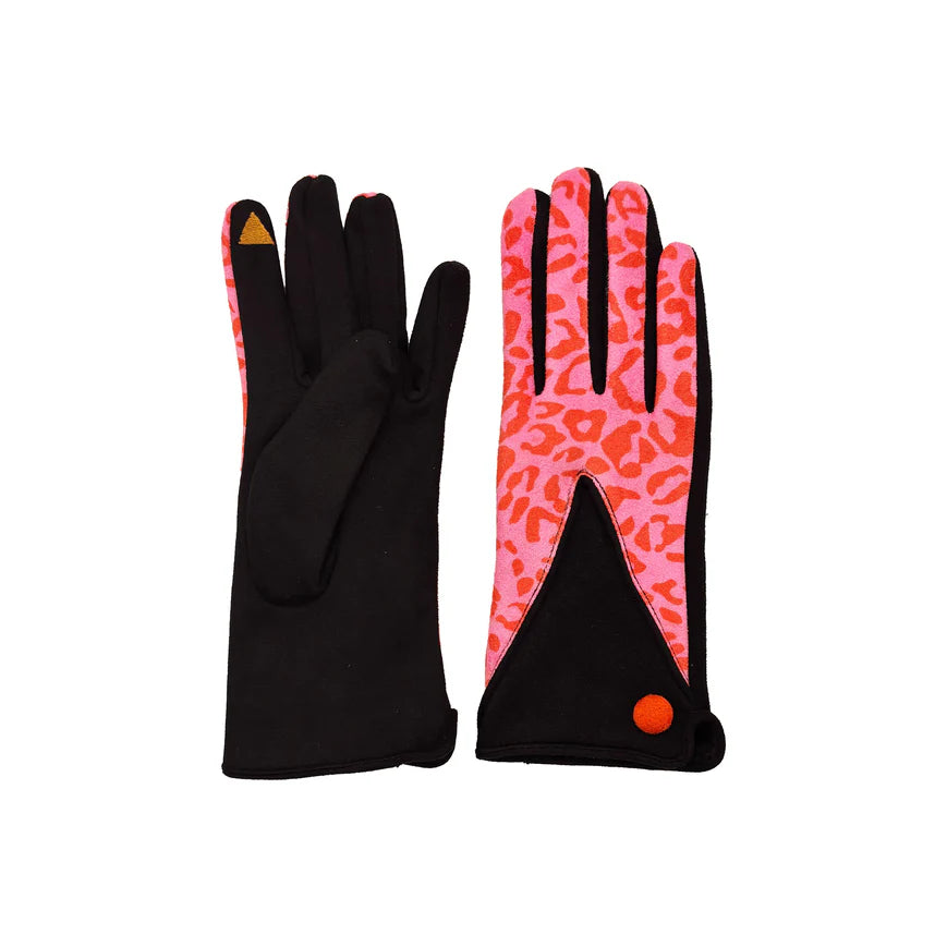 Animal Print Pink & Black Leopard Gloves