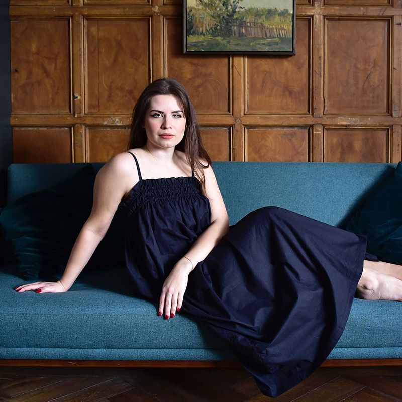 Ladies Black Spaghetti Strap Nightdress with Elasticated Neckline 'Francesca'