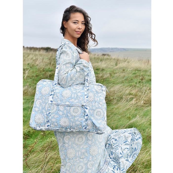 Block Printed Blue Cornflower Quilted Bag