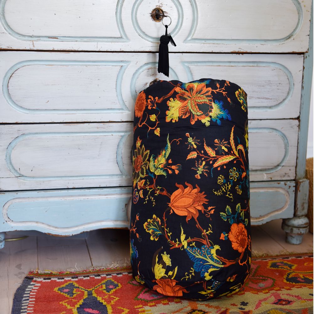 Burnt Orange Exotic Flower Print Cotton Indian Bed Quilt