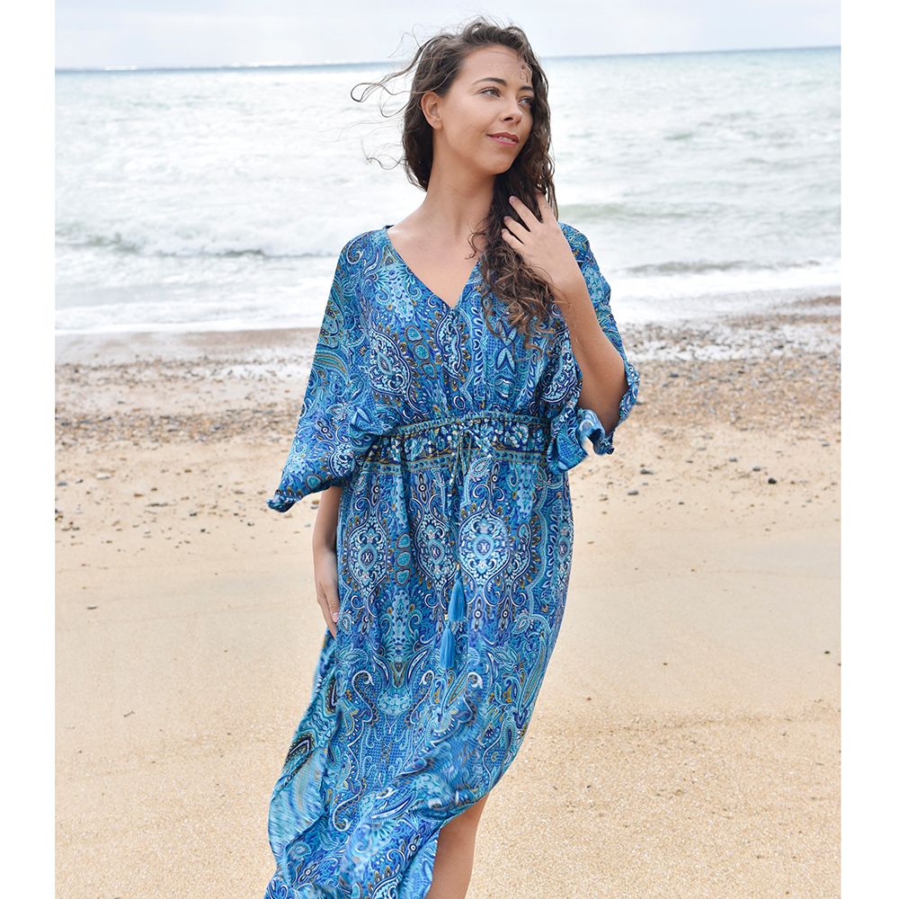 'Alanna' Blue Paisley Batwing Dress