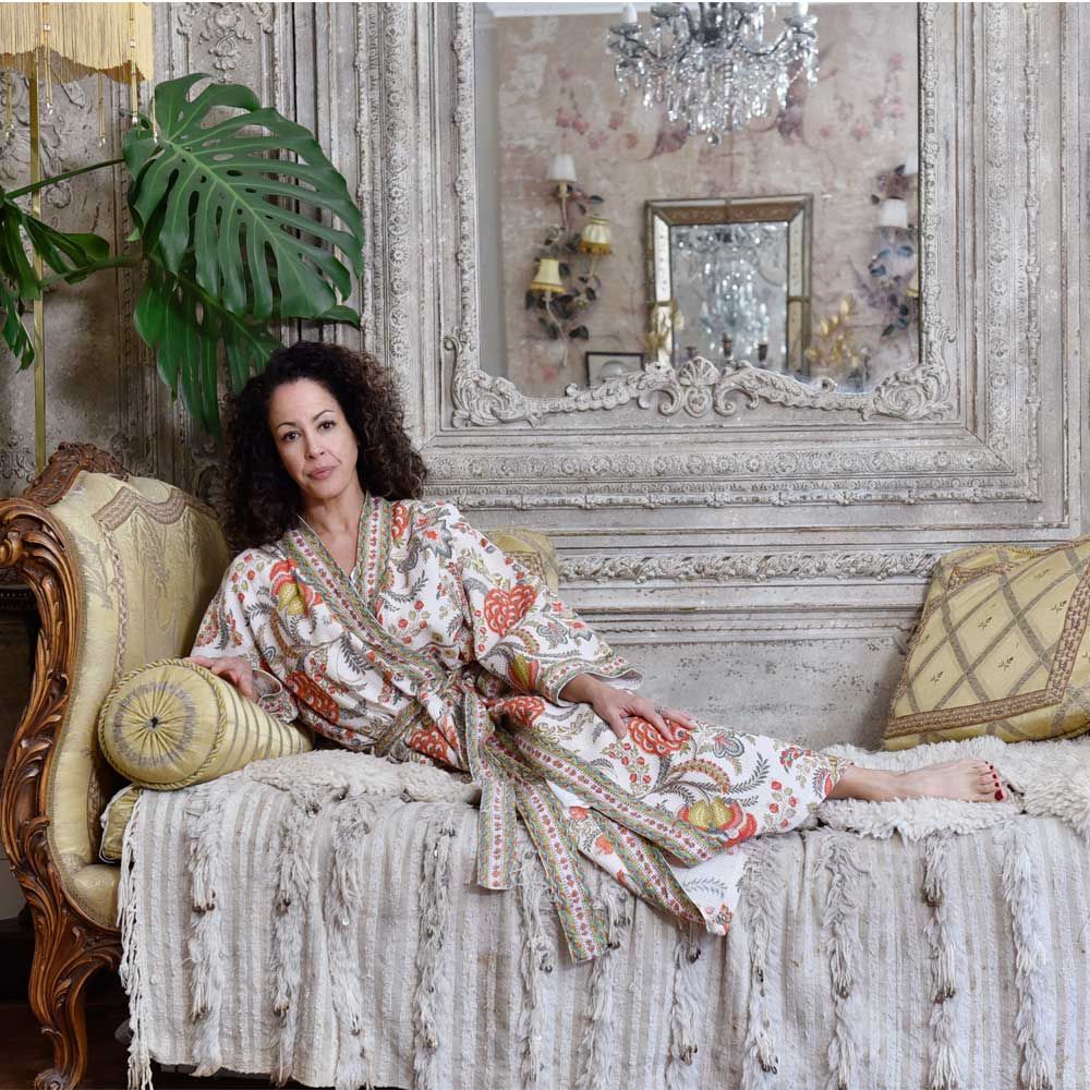 Peach Floral Waffle Cotton Dressing Gown