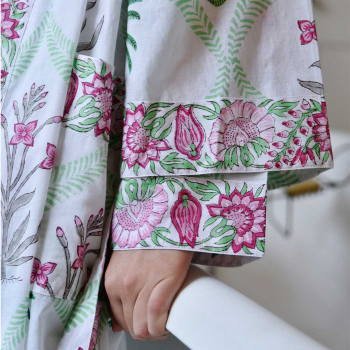 Floral Pink Palm Print Cotton Dressing Gown