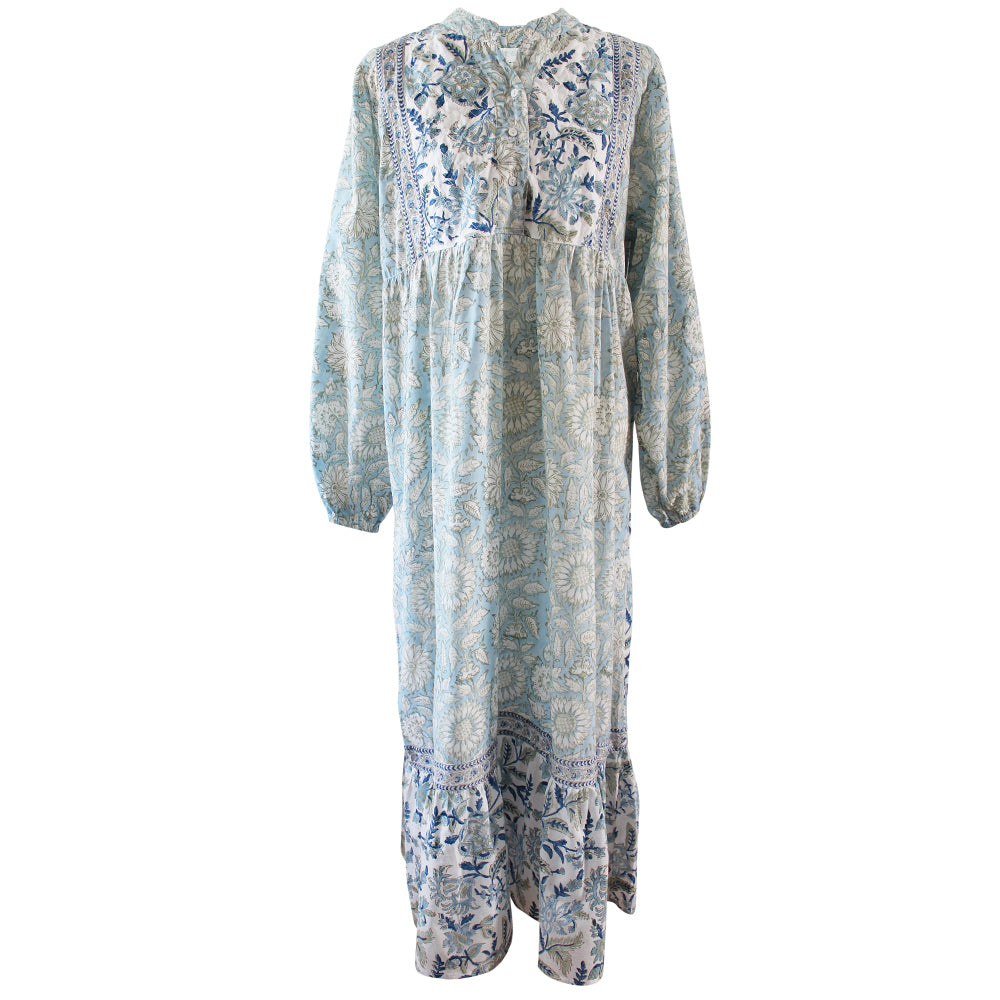 Block Printed Blue Cornflower Cotton Dress 'Emery'