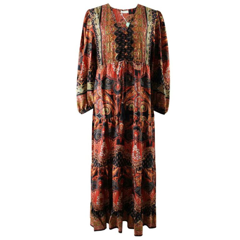 'Blair' Red & Black Paisley Maxi Dress