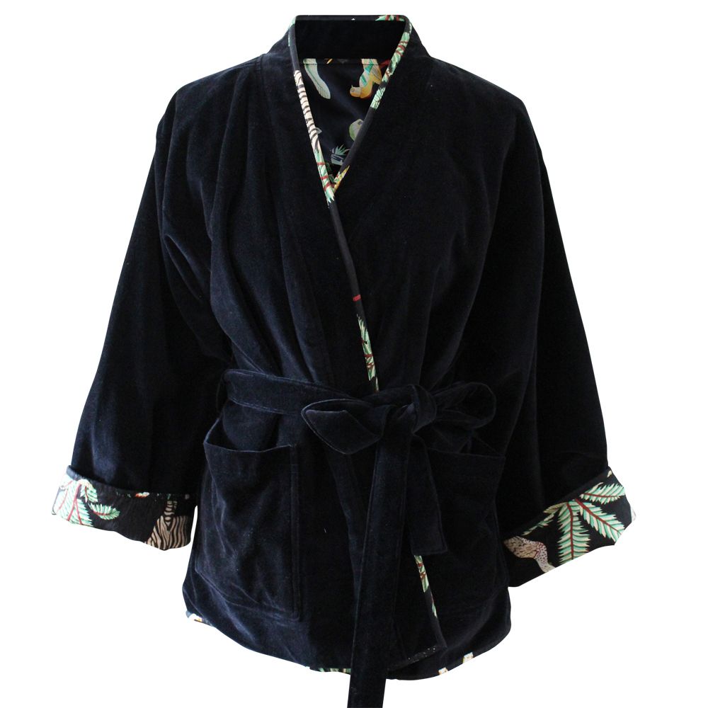 Black Velvet/Safari at Night Cotton Print Reversible Jacket