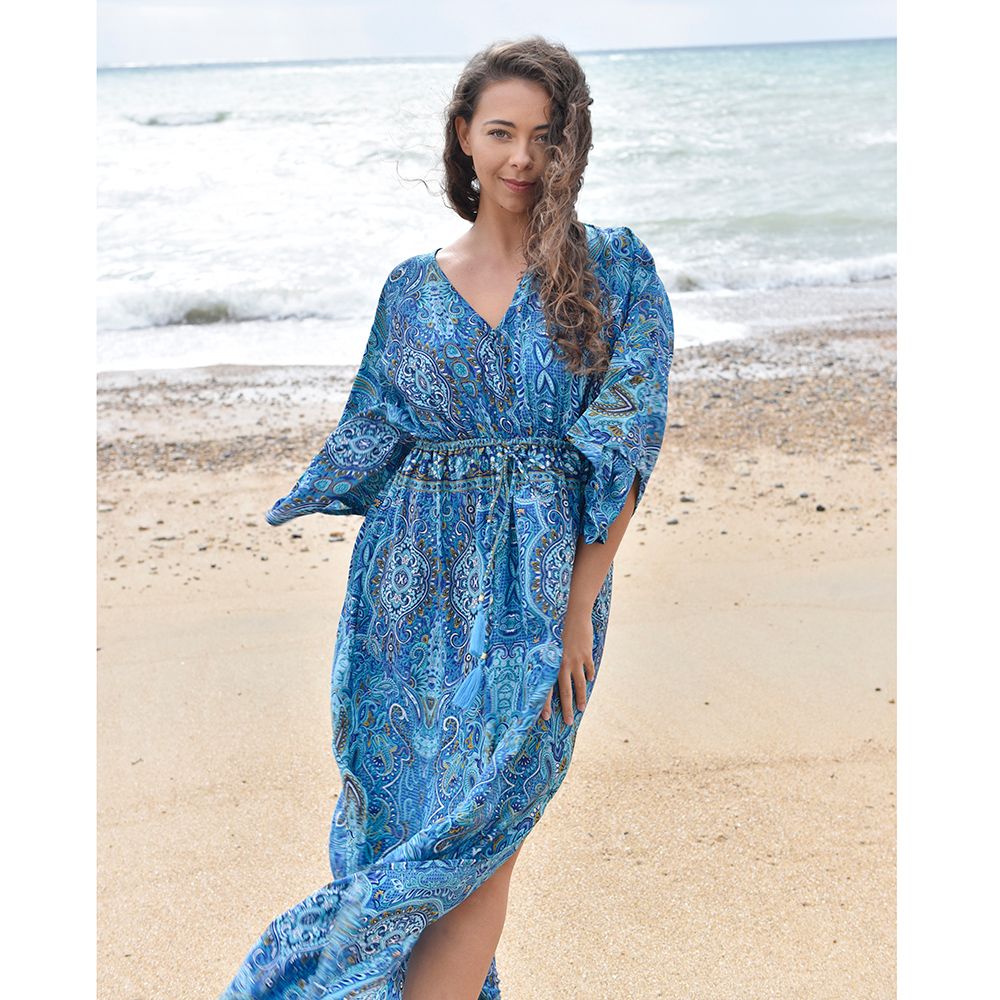 'Alanna' Blue Paisley Batwing Dress