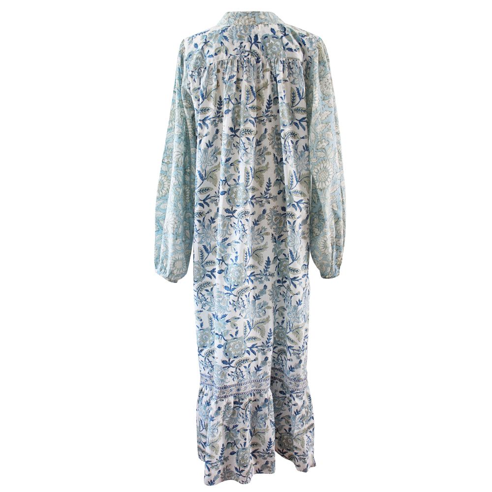 Block Printed Blue Cornflower Cotton Dress 'Emery'