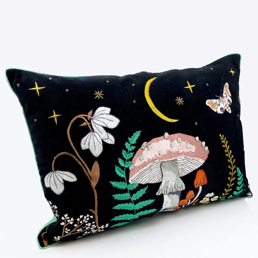 Forage Black Velvet Mushroom Cushion