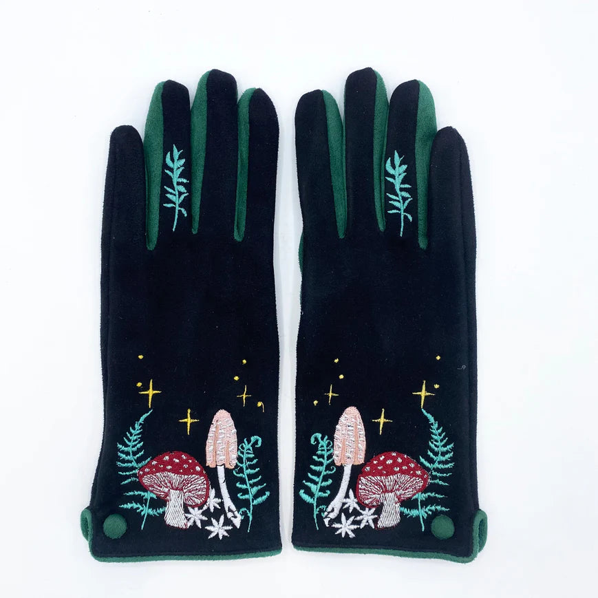 Forage Mushroom Embroidered Gloves