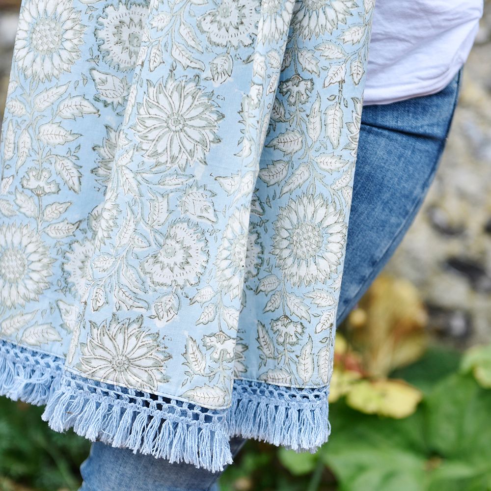 Block Printed Blue Cornflower Cotton Sarong