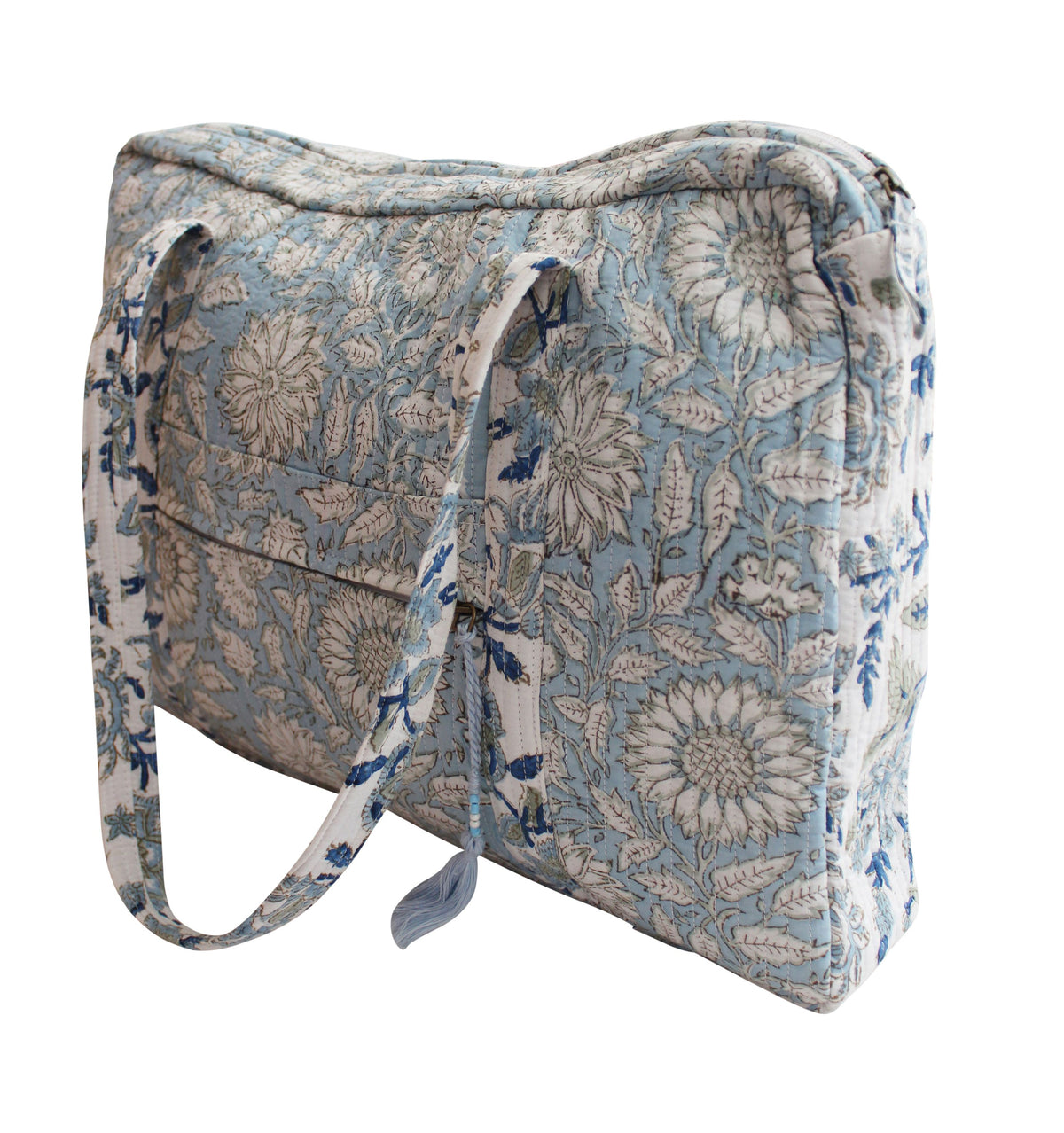 Block Printed Blue Cornflower Quilted Bag