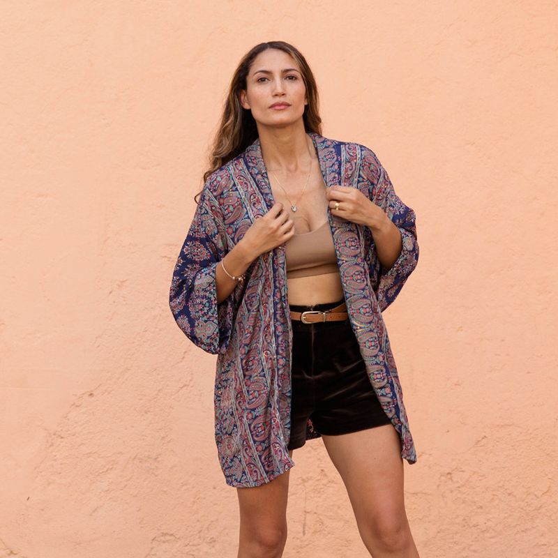 Navy Floral Viscose Summer Jacket