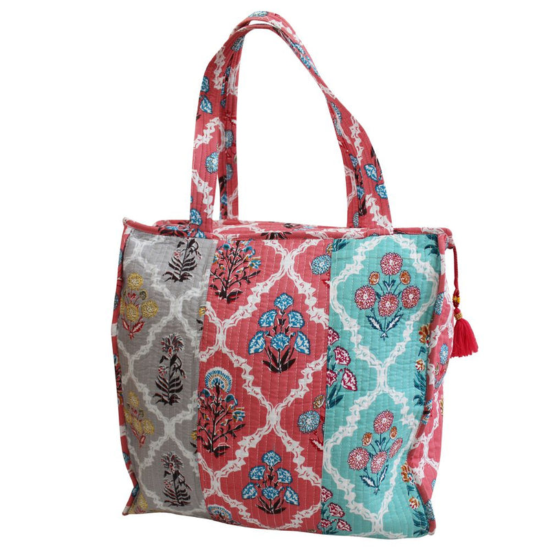 Block Printed Patchwork Floral Quilted Bag